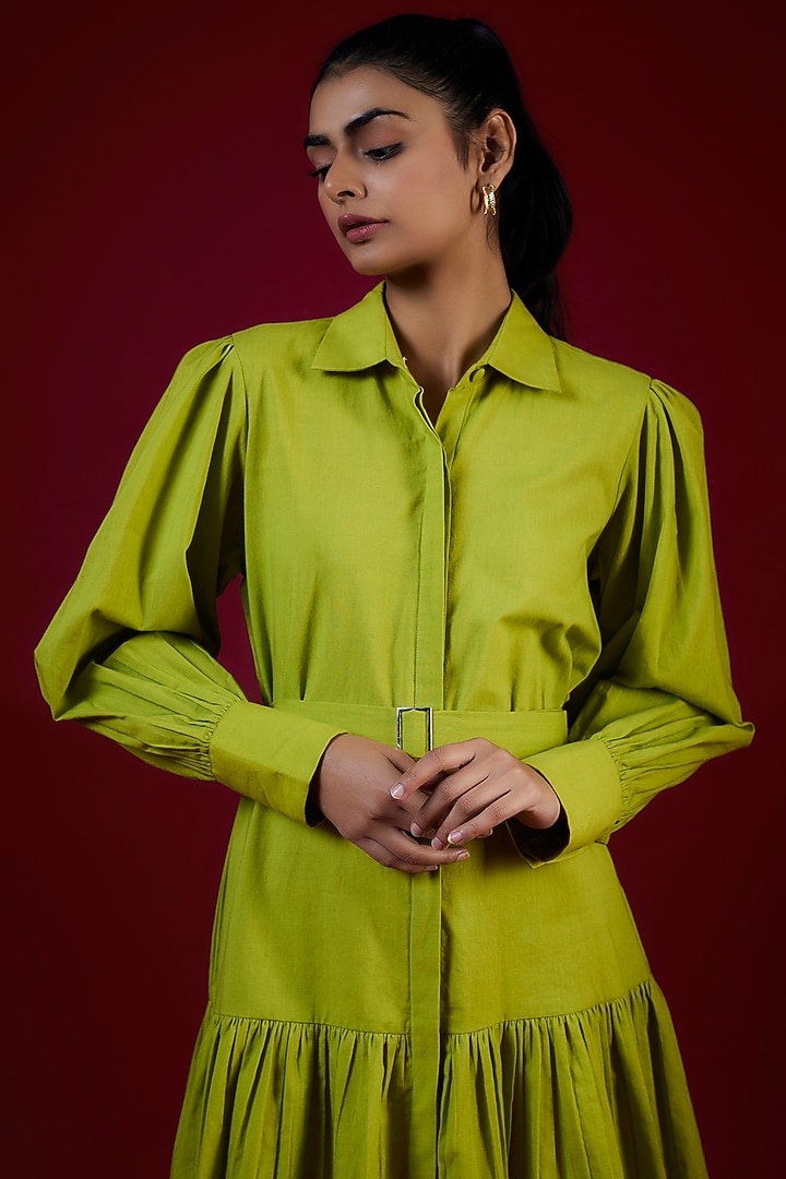 Green Cotton Layered Mini Summer Dress by LABEL KIARSH at Pernia's Pop Up Shop