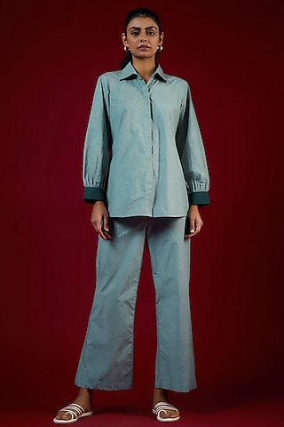 Cyan Blue Cotton Co-Ord Set by LABEL KIARSH