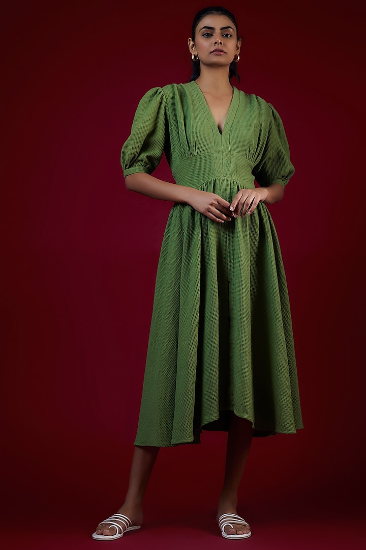 Shamrock Green Cotton Midi Dress by LABEL KIARSH