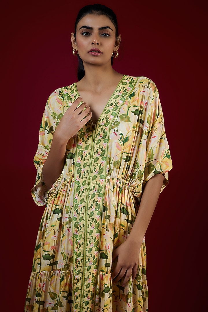 Multi-Colored Cotton Silk Floral Printed Tiered Summer Dress by LABEL KIARSH at Pernia's Pop Up Shop