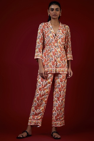 Multi-Colored Cotton Silk Floral Printed Co-Ord Set by LABEL KIARSH