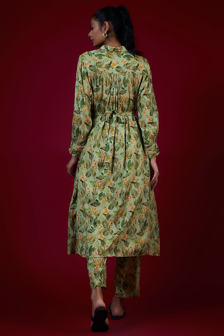 Green Cotton Silk Floral Printed Co-Ord Set by LABEL KIARSH at Pernia's Pop Up Shop