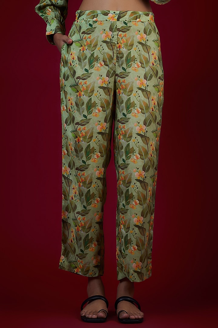 Green Cotton Silk Floral Printed Co-Ord Set by LABEL KIARSH at Pernia's Pop Up Shop