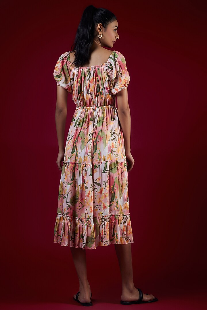 Multi-colored Cotton Silk Floral Printed Layered Midi Summer Dress by LABEL KIARSH at Pernia's Pop Up Shop