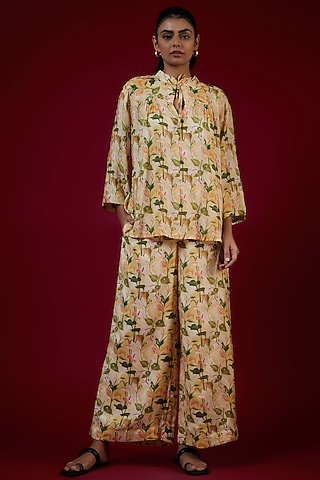 Multi-Colored Cotton Silk Floral Printed Co-Ord Set by LABEL KIARSH