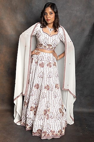 White Organza Embroidered Lehenga Set by LABEL KIARSH