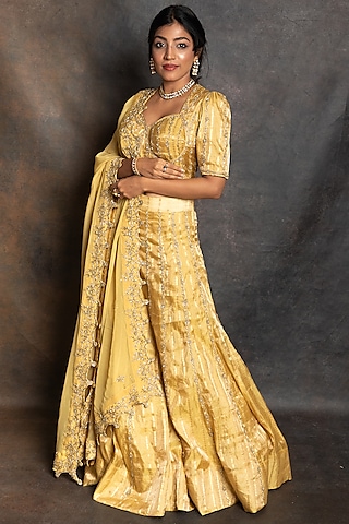 Golden Tissue Embroidered Lehenga Set by LABEL KIARSH