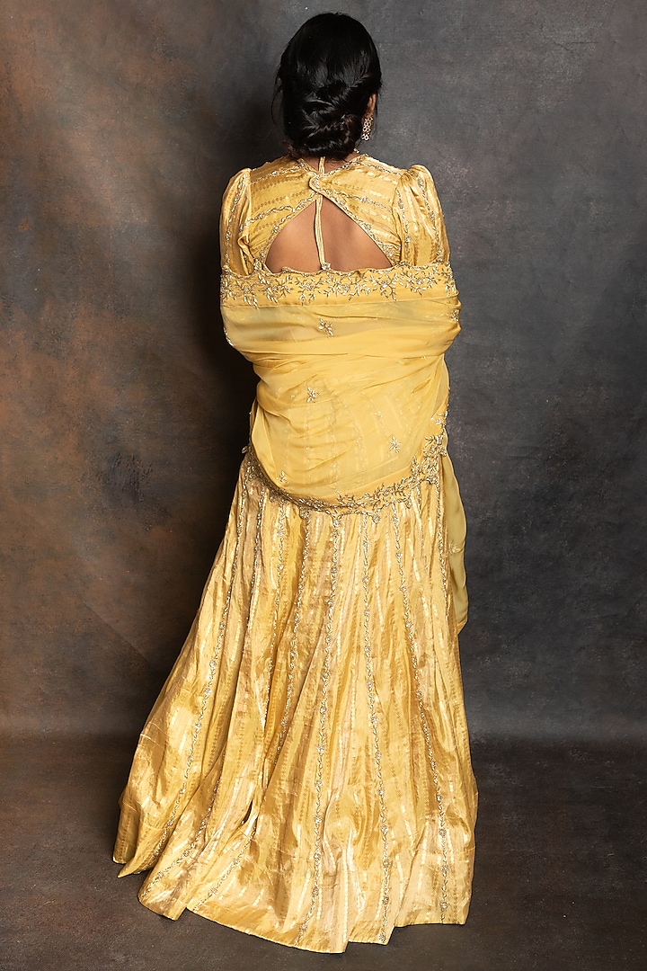 Golden Tissue Embroidered Wedding Lehenga Set by LABEL KIARSH at Pernia's Pop Up Shop