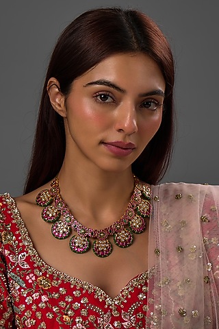 Gold Finish Freshwater Pearl & Semi-Precious Stone Necklace In Sterling Silver by HALKI FULKI