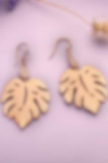 Rose Gold Finish Cubic Zirconia Leaf Dangler Earrings In Sterling Silver by HALKI FULKI at Pernia's Pop Up Shop