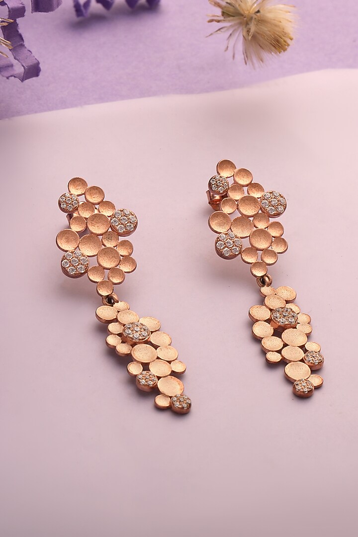 Rose Gold Finish Cubic Zirconia Dangler Earrings In Sterling Silver by HALKI FULKI at Pernia's Pop Up Shop
