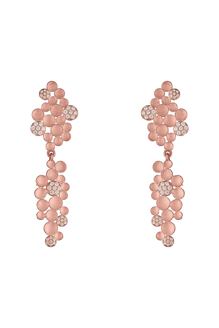 Rose Gold Finish Cubic Zirconia Dangler Earrings In Sterling Silver by HALKI FULKI at Pernia's Pop Up Shop