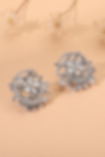 White Finish Cubic Zirconia Stud Earrings In Sterling Silver by HALKI FULKI at Pernia's Pop Up Shop