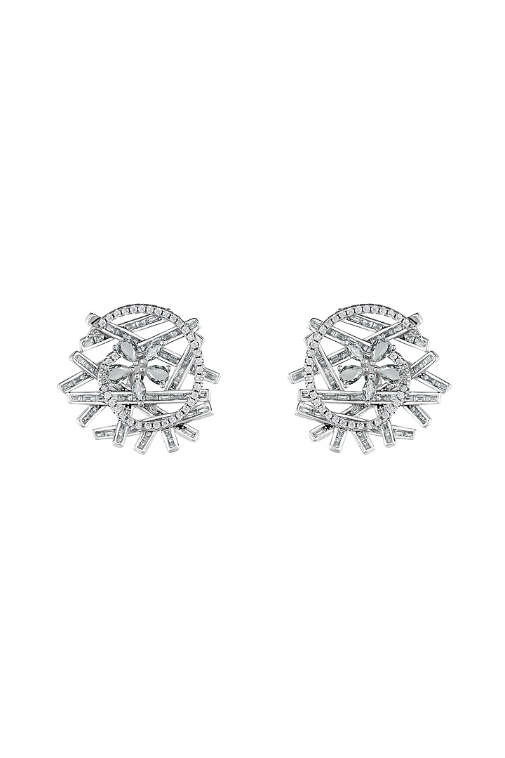 White Finish Cubic Zirconia Stud Earrings In Sterling Silver by HALKI FULKI at Pernia's Pop Up Shop