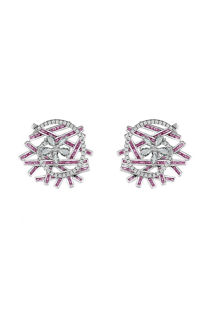 White Finish Cubic Zirconia Stud Earrings In Sterling Silver by HALKI FULKI at Pernia's Pop Up Shop