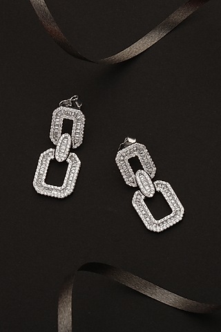 White Finish Cubic Zirconia Dangler Earrings In Sterling Silver by HALKI FULKI