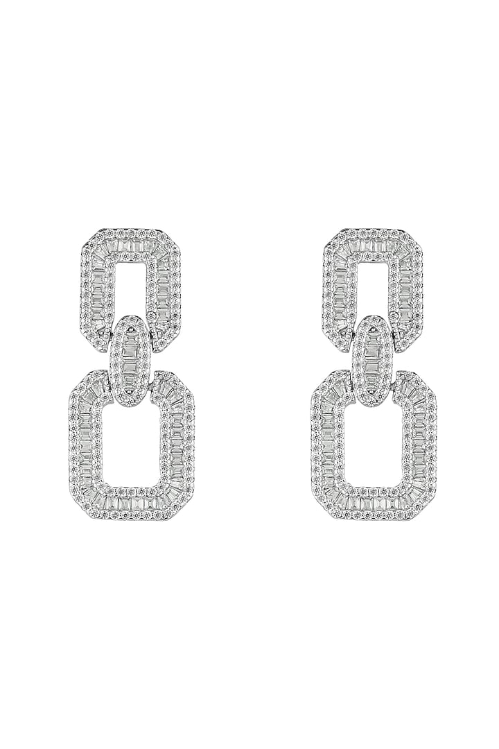 White Finish Cubic Zirconia Dangler Earrings In Sterling Silver by HALKI FULKI at Pernia's Pop Up Shop