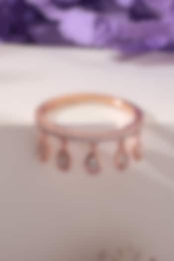 Rose Gold Finish Cubic Zirconia Dangler Ring In Sterling Silver by HALKI FULKI