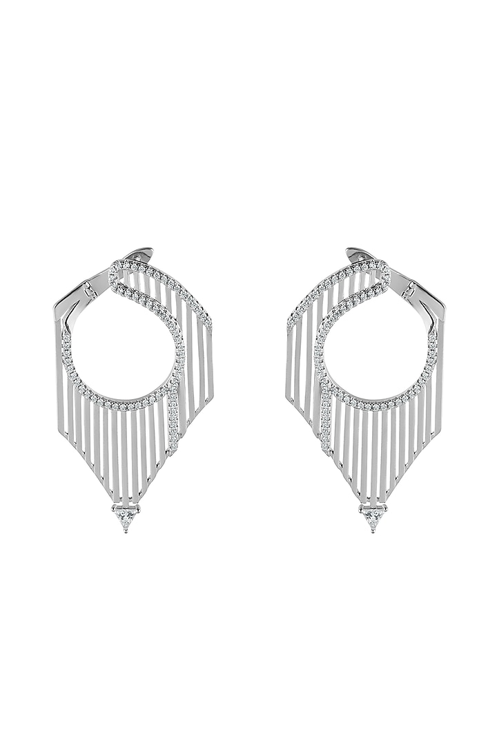 White Finish Cubic Zirconia Dangler Earrings In Sterling Silver by HALKI FULKI at Pernia's Pop Up Shop