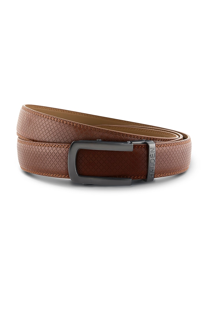 Tan Leather Adjustable Belt With Buckle by HALDEN at Pernia's Pop Up Shop