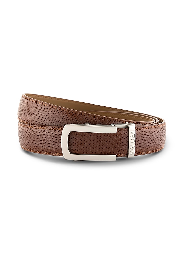 Tan Leather Belt With Buckle by HALDEN at Pernia's Pop Up Shop