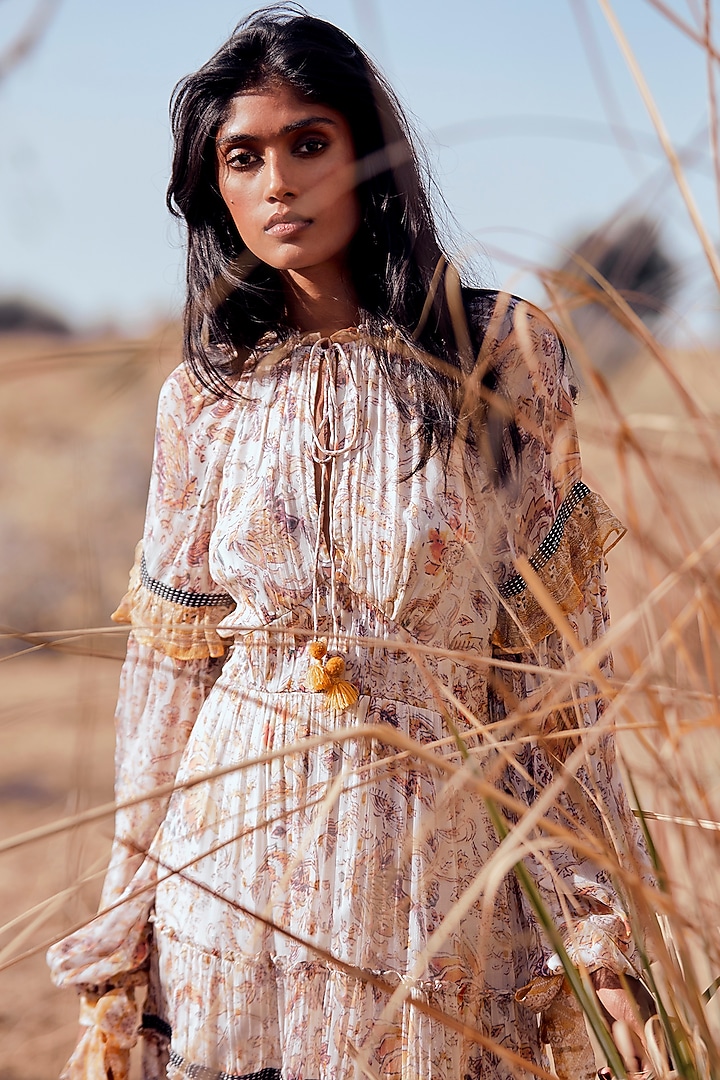 White Printed Maxi Vacation Dress by Hemant and Nandita at Pernia's Pop Up Shop
