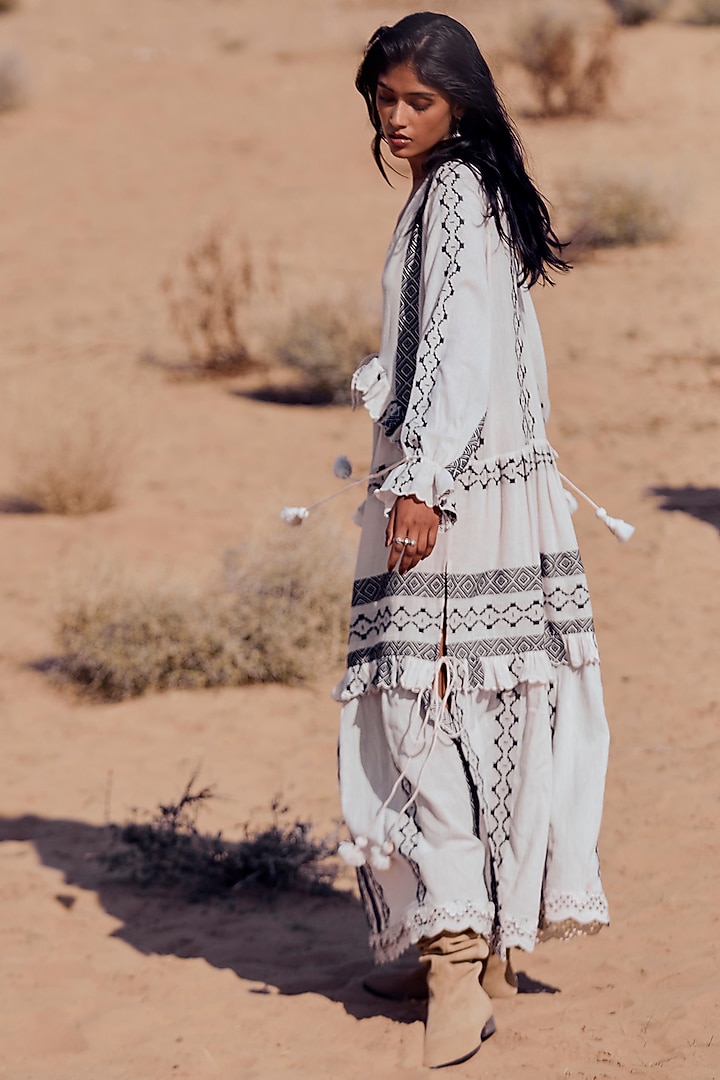 White Printed Kaftan by Hemant and Nandita at Pernia's Pop Up Shop
