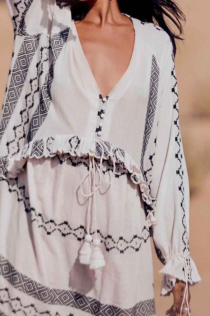 White Printed Kaftan by Hemant and Nandita at Pernia's Pop Up Shop