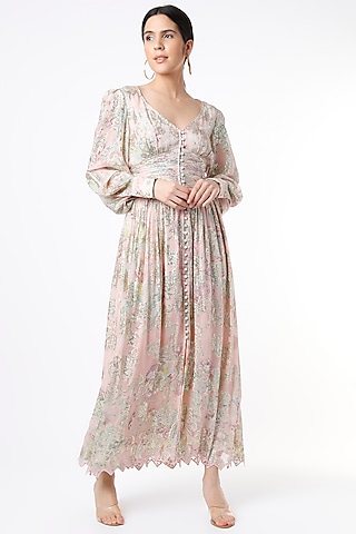 Rose Pink Maxi Dress by Hemant and Nandita