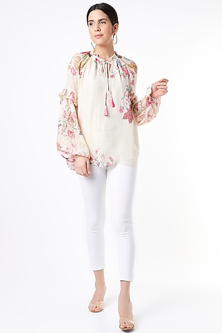 White Striped Top by Hemant and Nandita