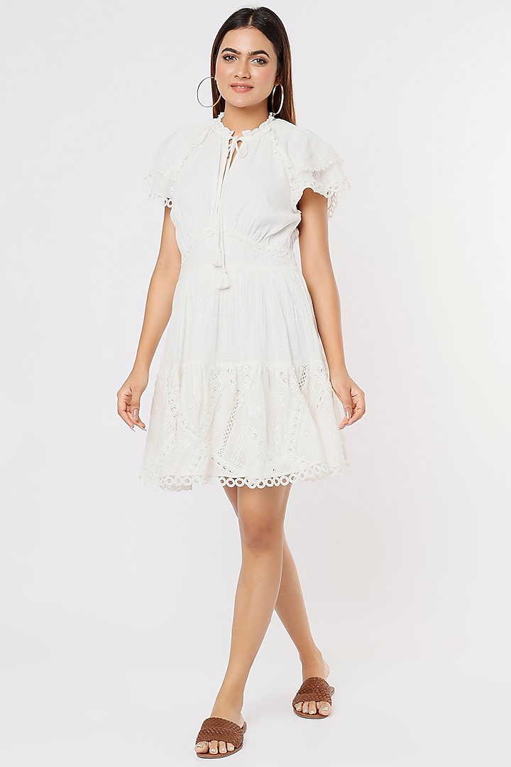 White Cotton Dress by Hemant and Nandita