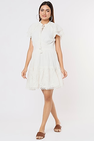 White Cotton Dress by Hemant and Nandita
