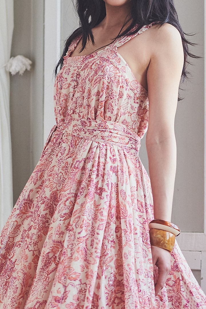 Pastel Pink Viscose Crinkle Rayon Printed Maxi Dress by Hemant And Nandita  at Pernia's Pop Up Shop 2026