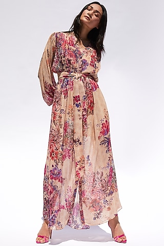 Salmon Pink Maxi Shirt Dress by Hemant And Nandita