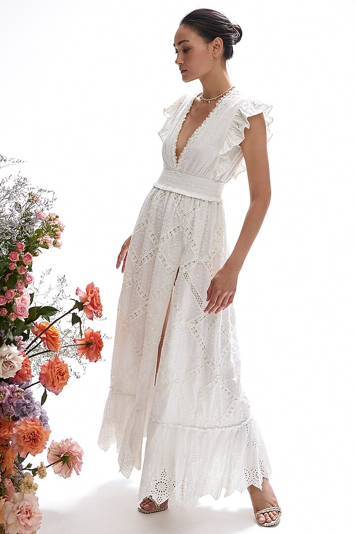 Off White Cotton Gauze Maxi Dress by Hemant And Nandita at Pernia's Pop Up Shop