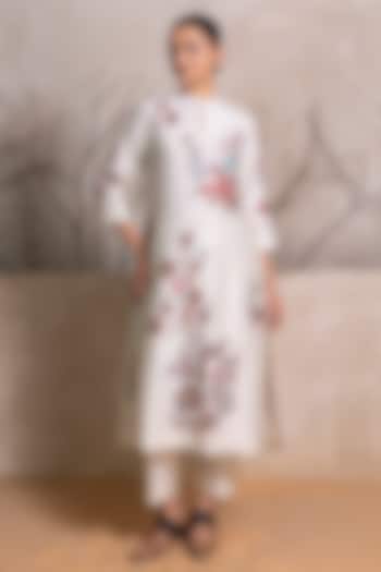Ivory Silk Chanderi Floral Digital Printed Tunic Set by Haute Mess at Pernia's Pop Up Shop