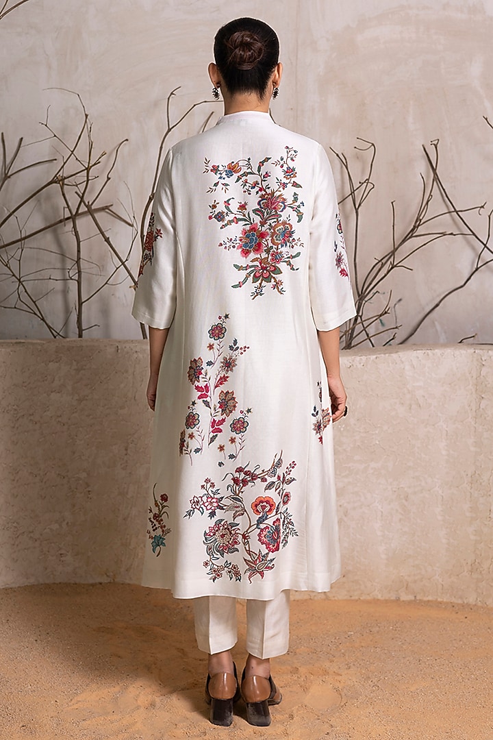 Ivory Silk Chanderi Floral Digital Printed Tunic Set by Haute Mess at Pernia's Pop Up Shop
