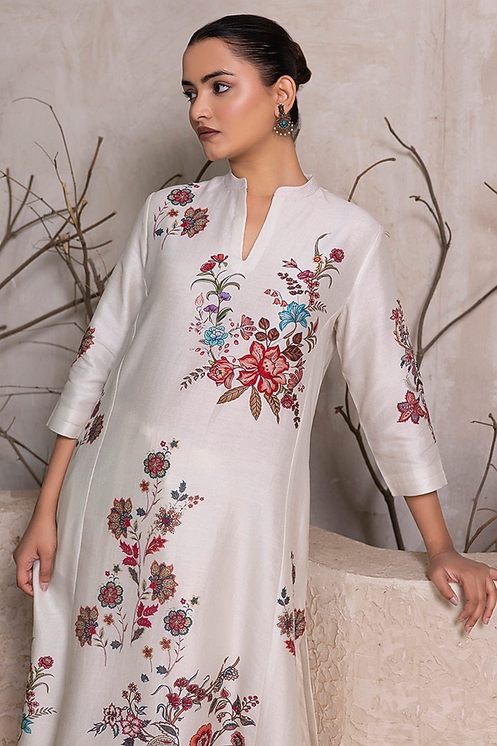 Ivory Silk Chanderi Floral Digital Printed Tunic Set by Haute Mess at Pernia's Pop Up Shop