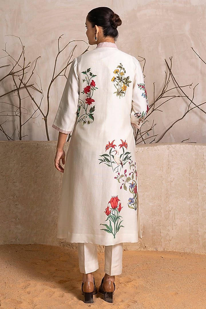 Ivory Silk Chanderi Floral Digital Printed Tunic Set by Haute Mess at Pernia's Pop Up Shop
