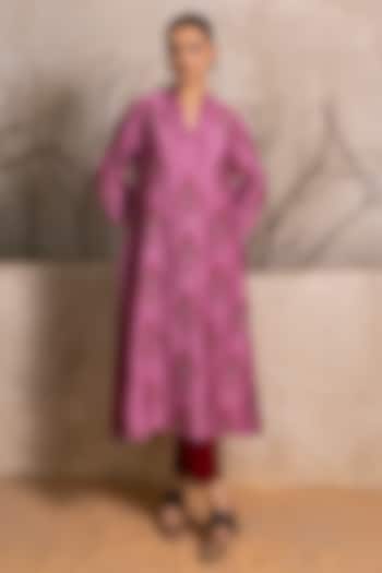 Salmon Pink Silk Chanderi Floral Digital Printed Tunic Set by Haute Mess at Pernia's Pop Up Shop