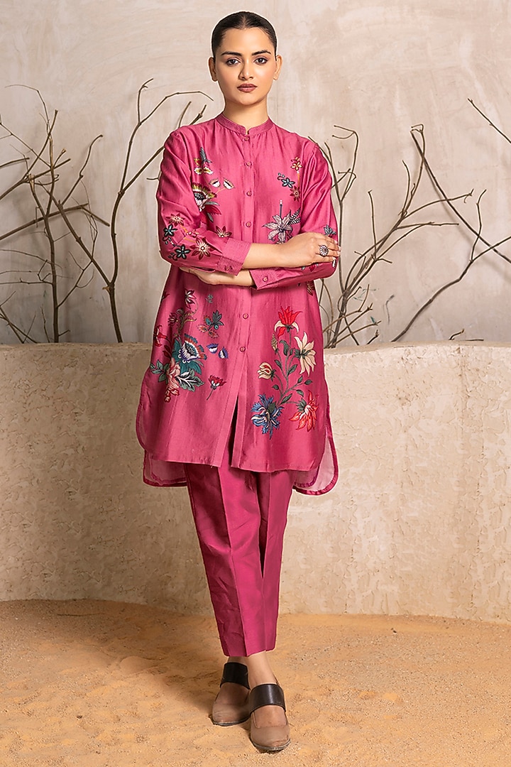 Old Rose Silk Digital Printed Tunic Set by Haute Mess at Pernia's Pop Up Shop