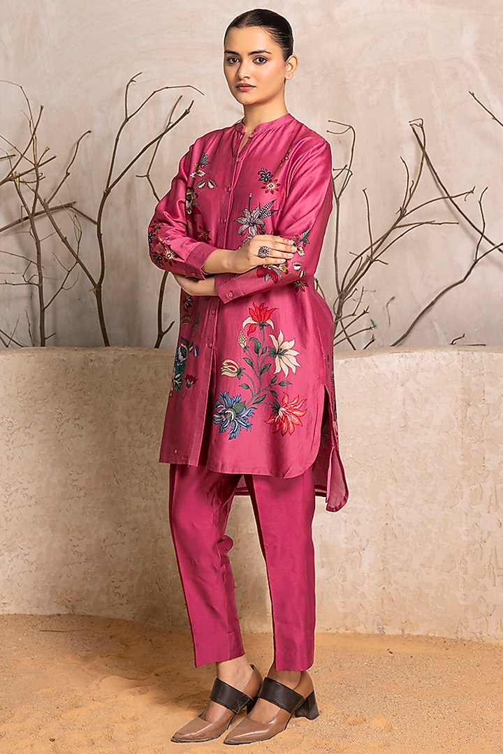 Old Rose Silk Digital Printed Tunic Set by Haute Mess at Pernia's Pop Up Shop