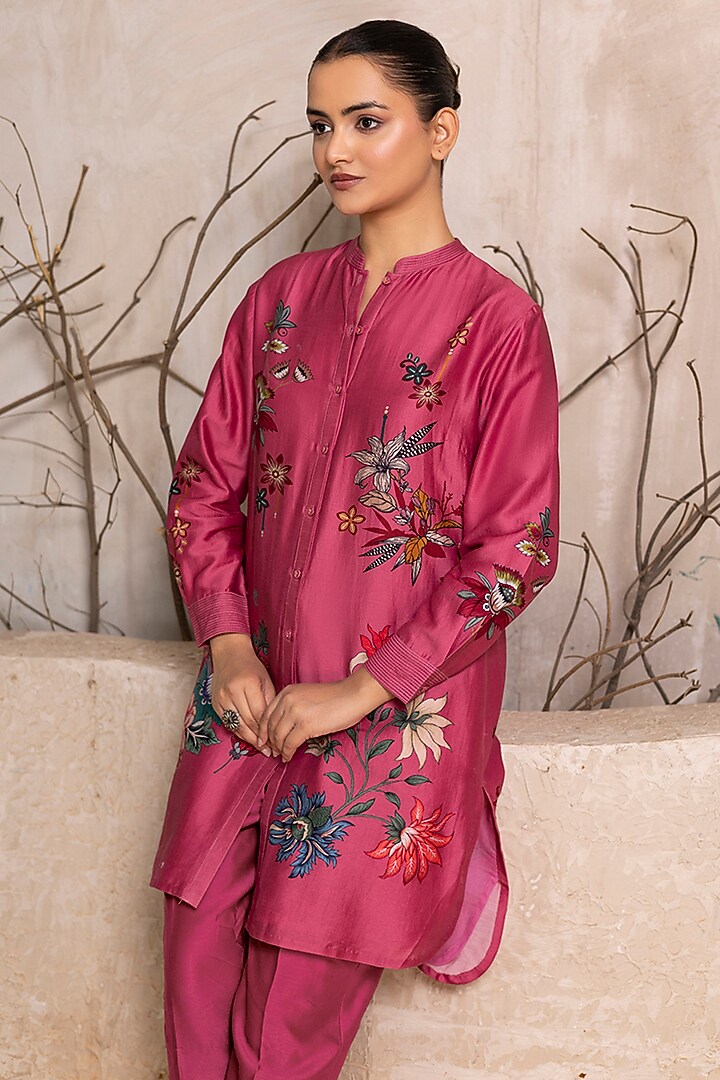 Old Rose Silk Digital Printed Tunic Set by Haute Mess at Pernia's Pop Up Shop