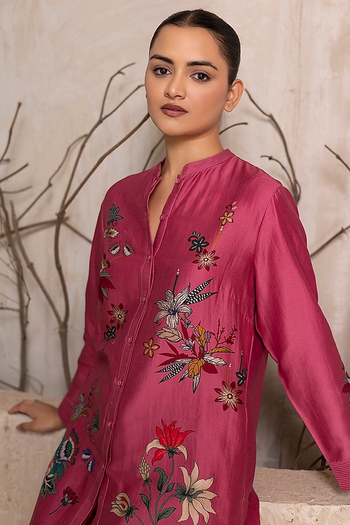 Old Rose Silk Digital Printed Tunic Set by Haute Mess at Pernia's Pop Up Shop