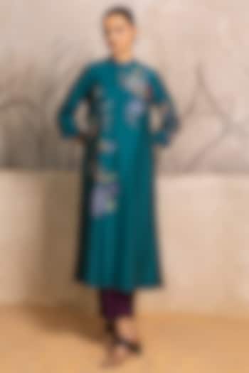 Emerald Silk Chanderi Floral Digital Printed Tunic Set by Haute Mess at Pernia's Pop Up Shop