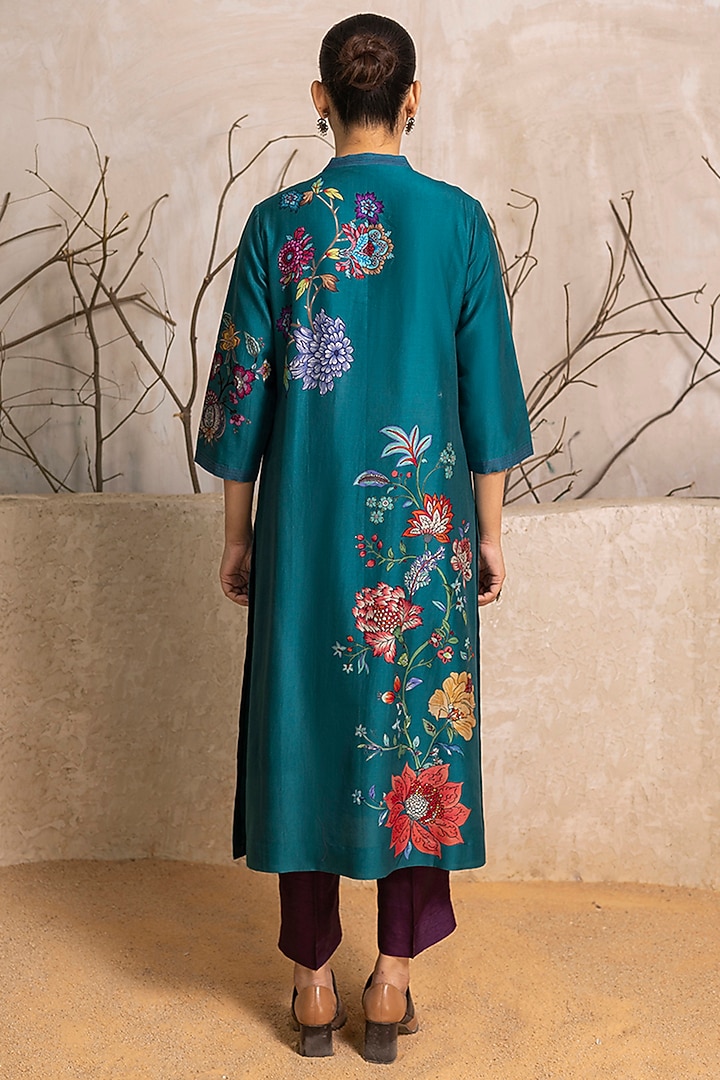 Emerald Silk Chanderi Floral Digital Printed Tunic Set by Haute Mess at Pernia's Pop Up Shop