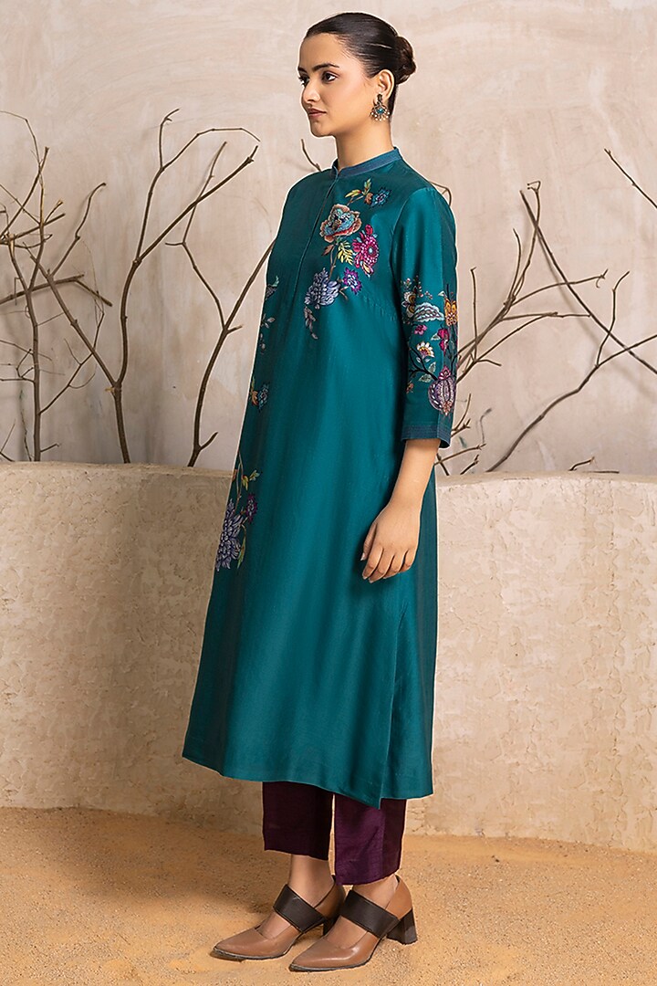 Emerald Silk Chanderi Floral Digital Printed Tunic Set by Haute Mess at Pernia's Pop Up Shop