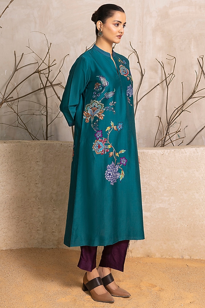 Emerald Silk Chanderi Floral Digital Printed Tunic Set by Haute Mess at Pernia's Pop Up Shop