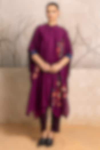 Wine Silk Chanderi Digital Printed Kaftan Set by Haute Mess at Pernia's Pop Up Shop