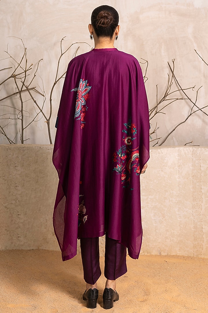 Wine Silk Chanderi Digital Printed Kaftan Set by Haute Mess at Pernia's Pop Up Shop